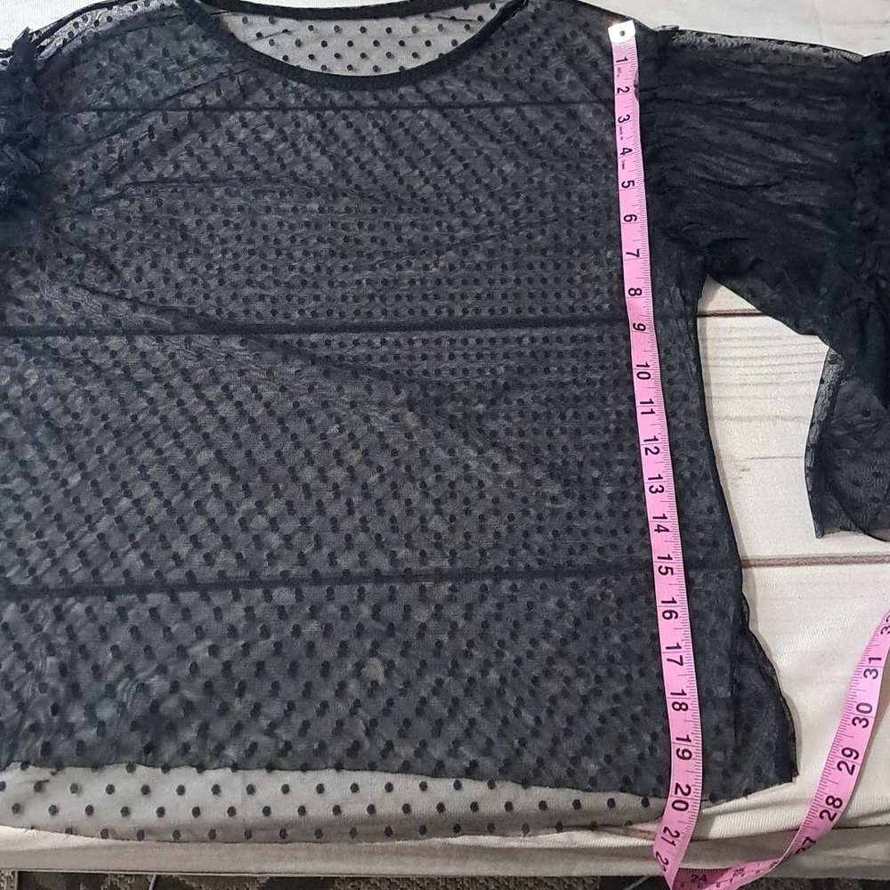 Black Sheer Top With Bell Sleeves No Size Tag See Measurements - Picture 4 of 7